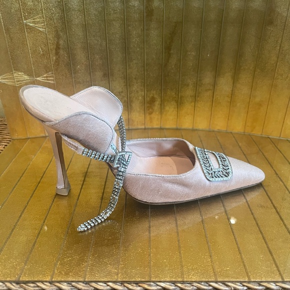 Manolo Blanik, pink rhinestone crystal buckled mule shoe high heel - Picture 15 of 16